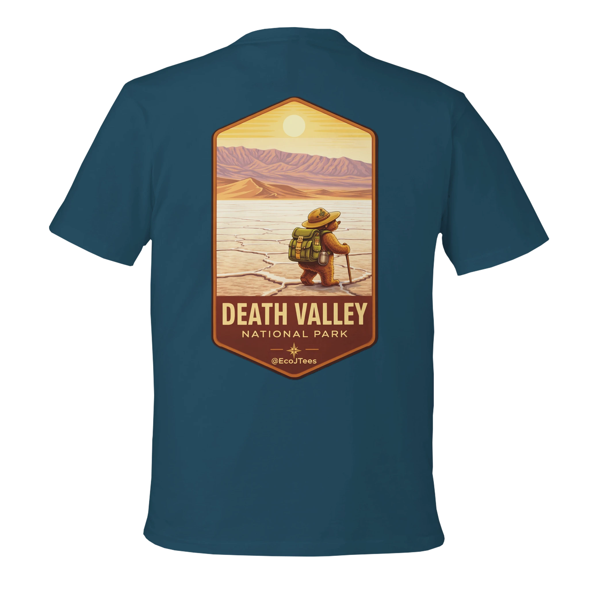 Blue t-shirt with graphic design of Death Valley National Park