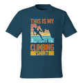Eco-friendly rock climbing t-shirt with vintage climber graphic made from recycled cotton