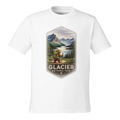 White t-shirt with Glacier National Park graphic on a white background