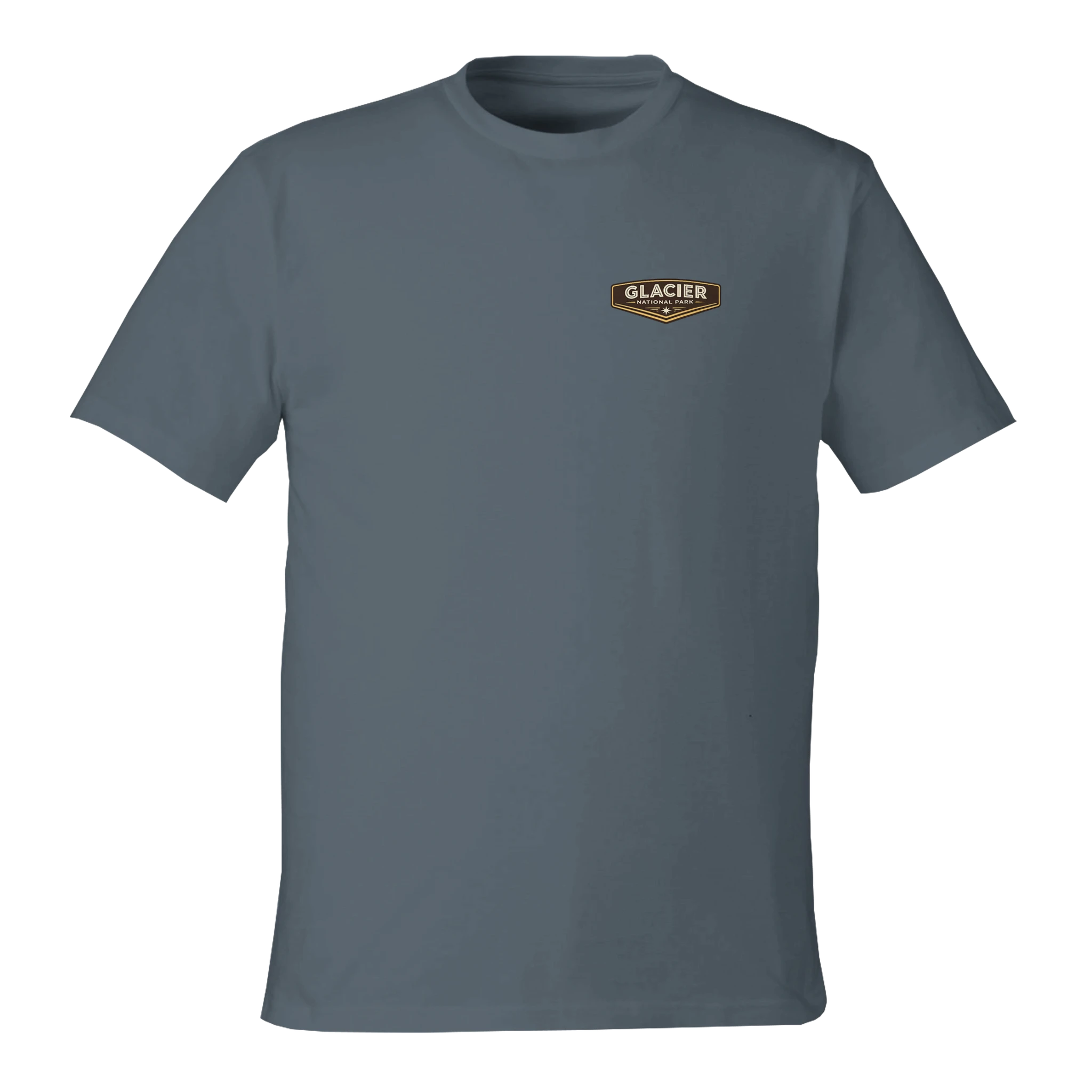 Gray t-shirt with a 'Glacier' logo on a white background