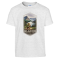 Ash youth t-shirt with Glacier National Park graphic on a white background