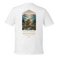 White t-shirt with a graphic of a bear and text about Great Smoky Mountains National Park on a white background