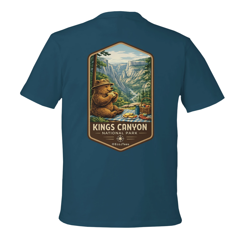 Blue t-shirt with Kings Canyon National Park graphic on the back