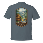 Gray t-shirt with a bear and landscape graphic on the back, featuring 'Kings Canyon National Park'.