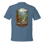 Blue t-shirt with a bear and mountain graphic on the back, featuring 'Kings Canyon National Park' text.
