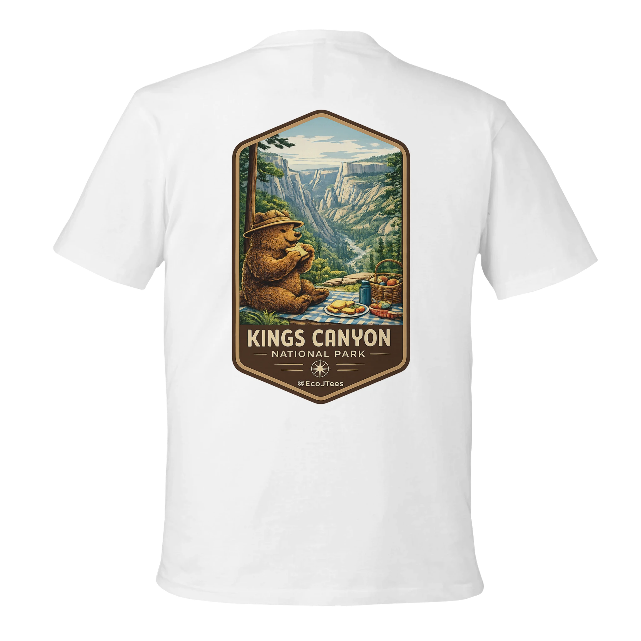 White t-shirt with Kings Canyon National Park graphic on a white background