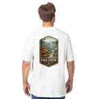Person wearing a white t-shirt with Kings Canyon National Park graphic on the back