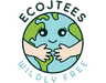 Logo of EcoJtees with a cartoon Earth and hands on a white background