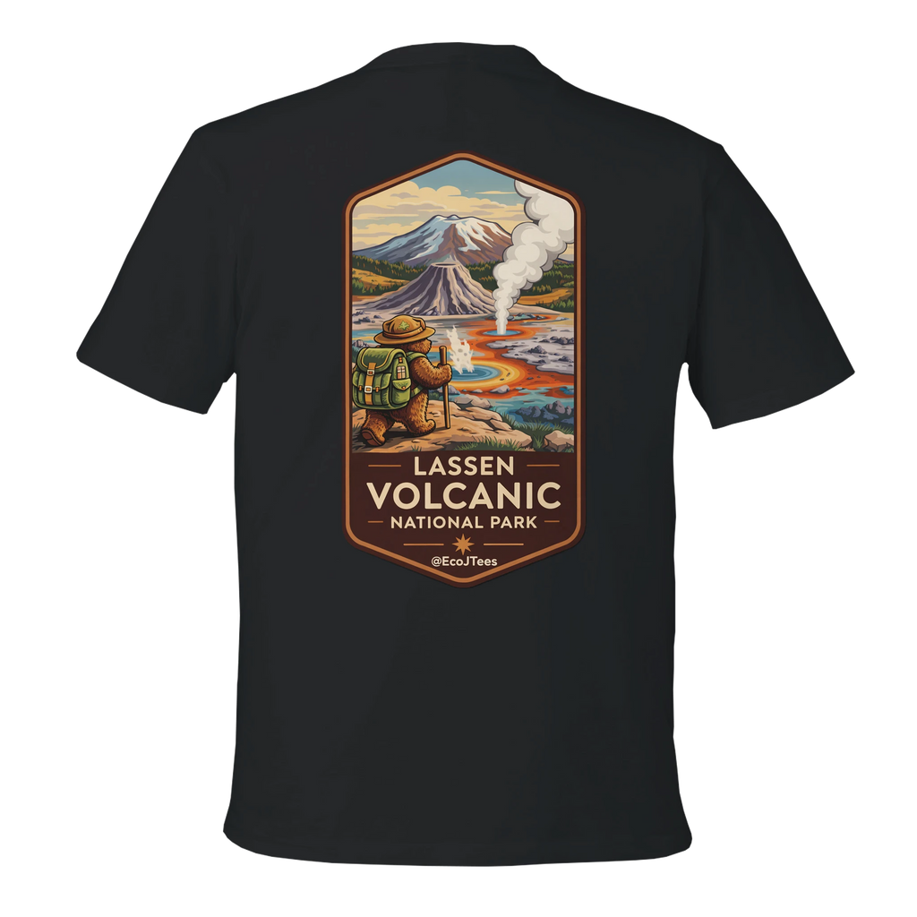Black t-shirt with Lassen Volcanic National Park graphic on the back