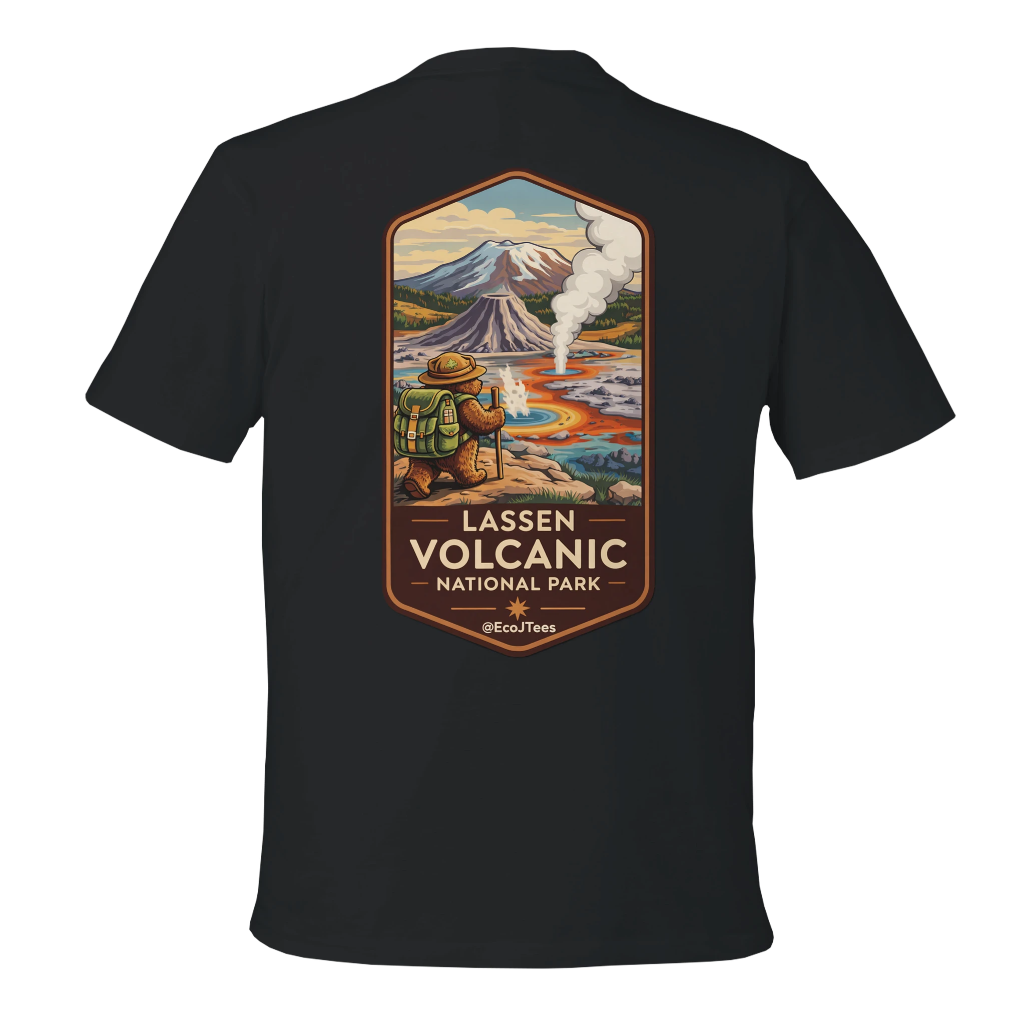 Black t-shirt with Lassen Volcanic National Park graphic on the back
