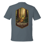 Gray t-shirt with Redwood National Park graphic on the back