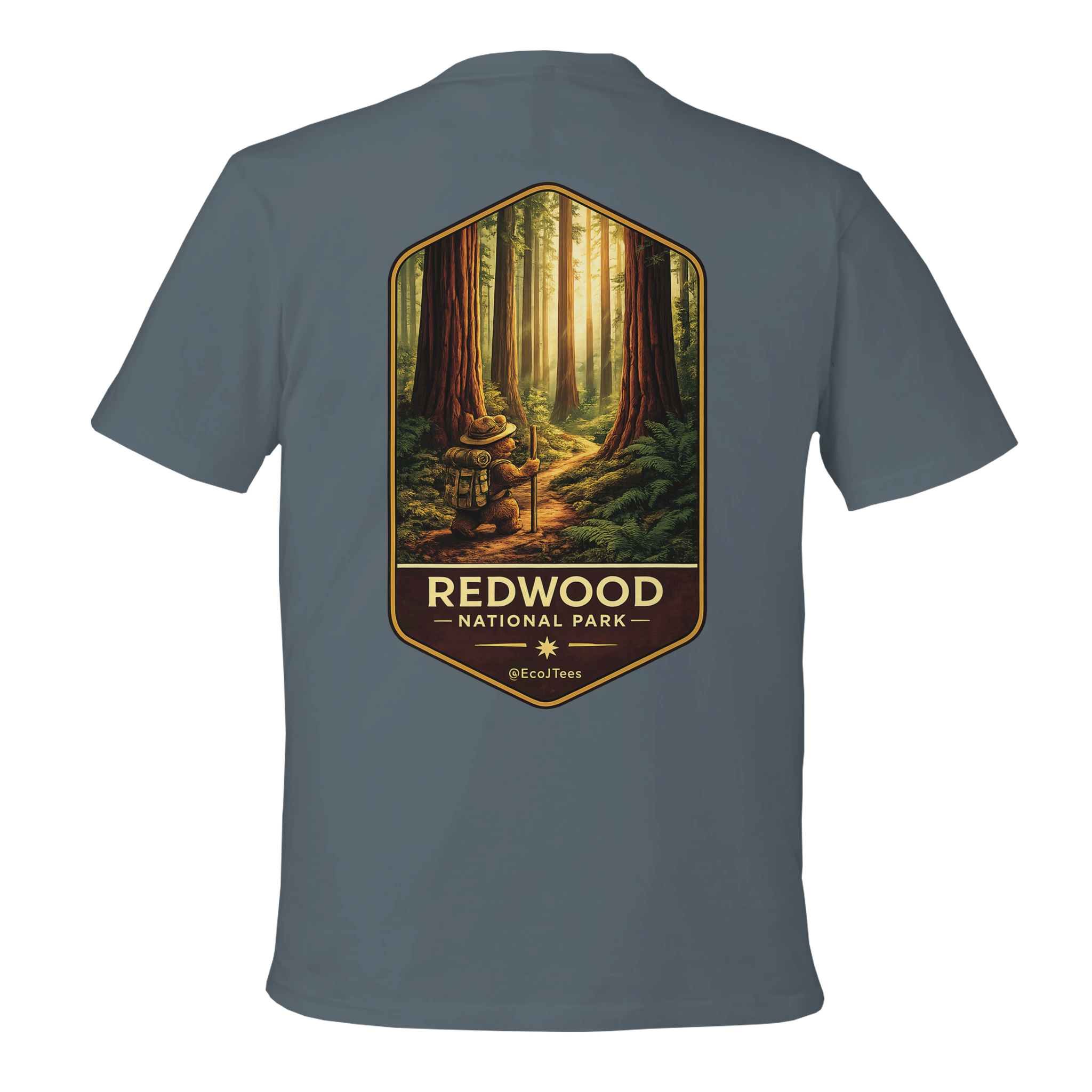 Gray t-shirt with Redwood National Park graphic on the back