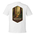 White t-shirt with Redwood National Park graphic on a white background