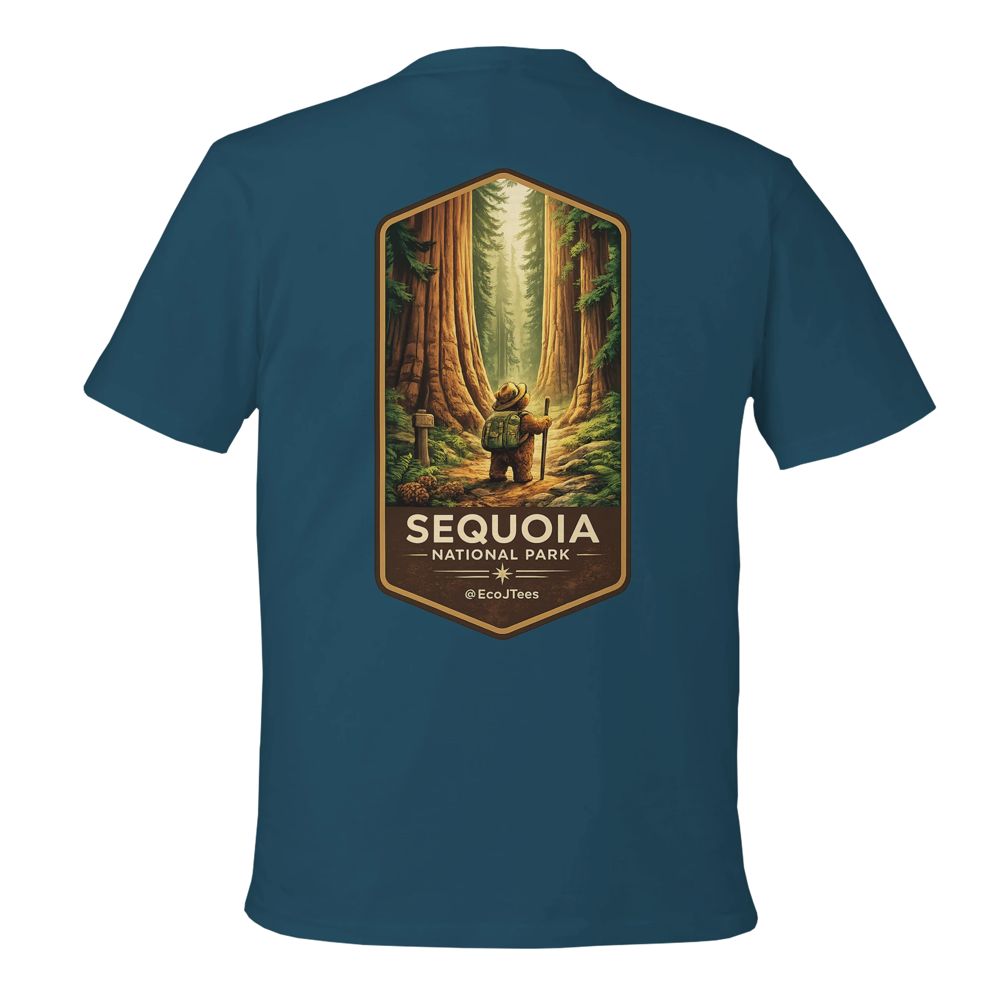Blue eco t-shirt with Sequoia national park graphic