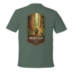 Green t-shirt with Sequoia National Park graphic on the back