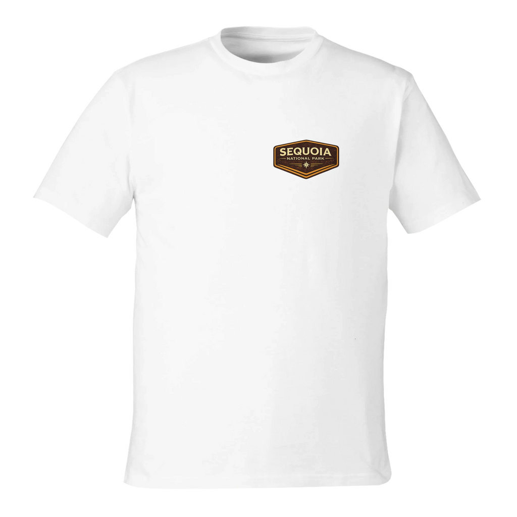 White eco t-shirt with Sequoia National Park logo on front