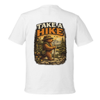 White t-shirt with a bear graphic and 'Take a Hike' text on a white background