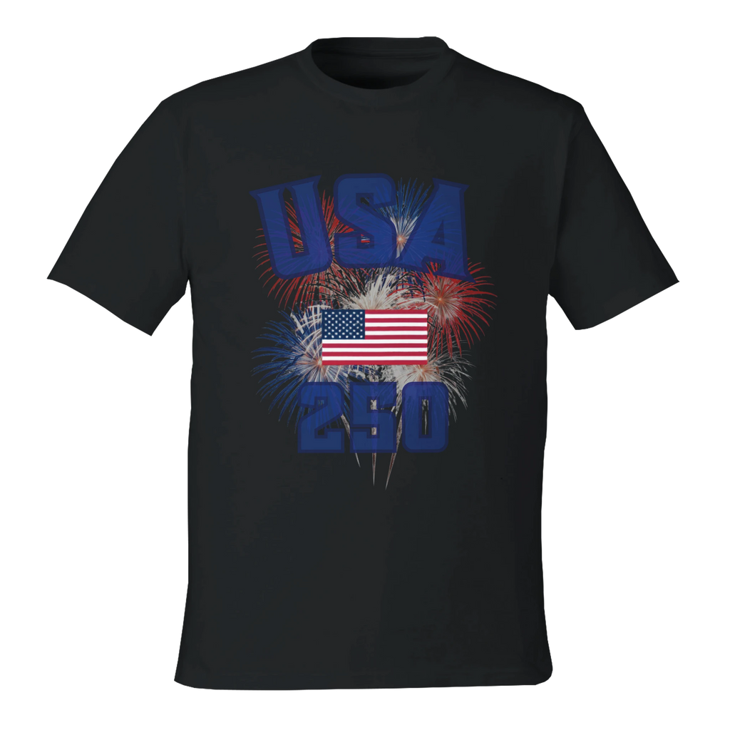 Black t-shirt with USA, American flag, and number 290 design on a white background