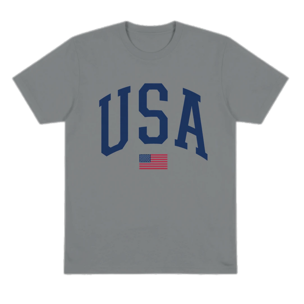 Gray t-shirt with 'USA' text on a white background