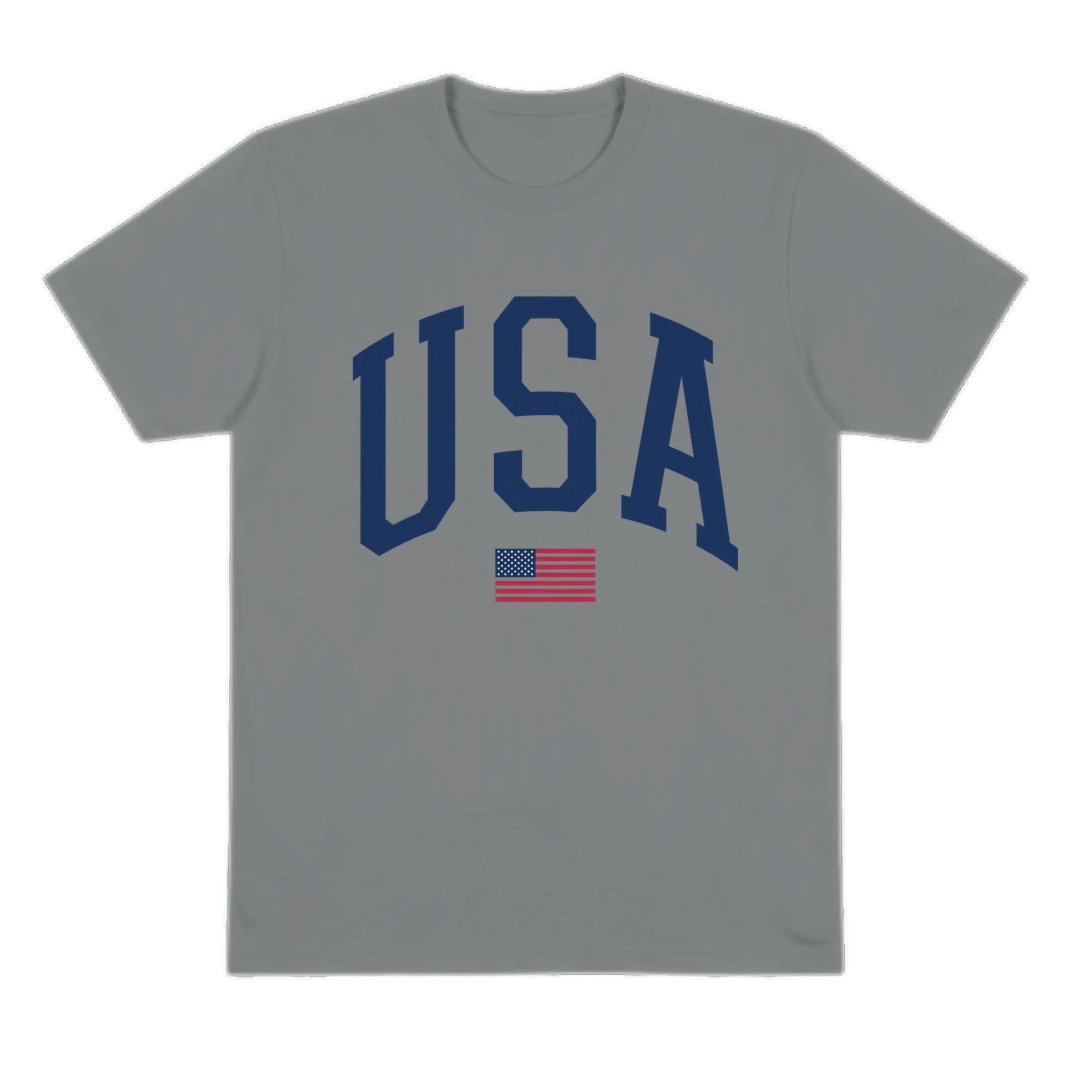 Gray t-shirt with 'USA' text on a white background
