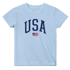 Light blue t-shirt with 'USA' text and American flag on a white background