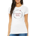 White t-shirt with 'Campfire Babe' design worn by a Woman on a white background