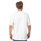 Man wearing a white t-shirt on a white background