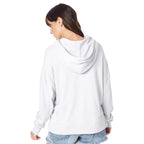 Woman wearing a White hoodie from behind on a white background