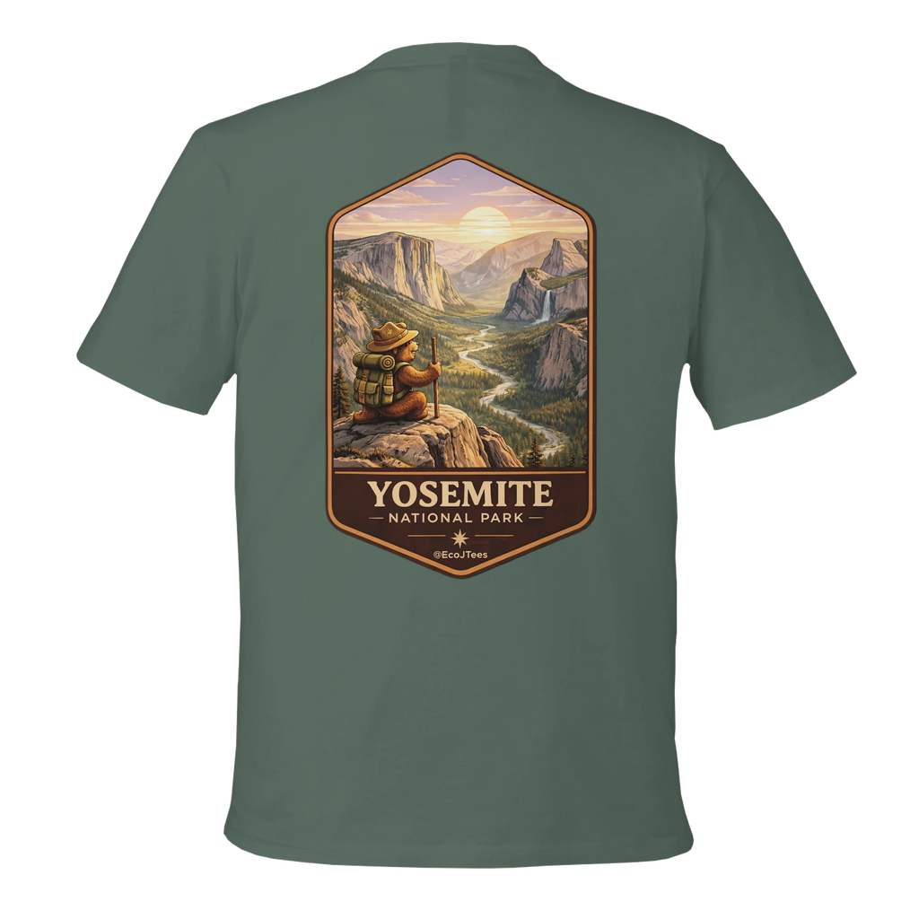 Green t-shirt with Yosemite National Park graphic on the back