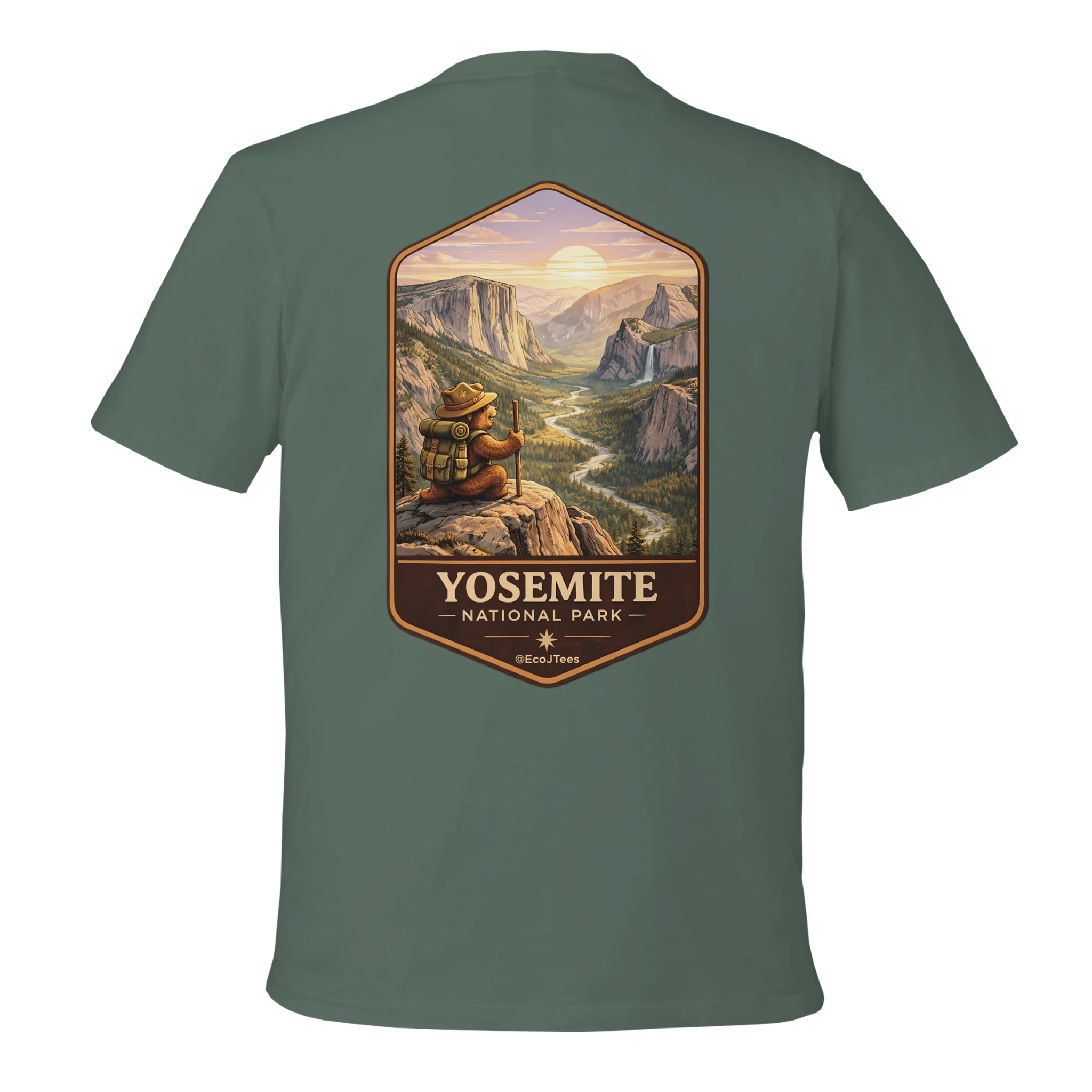 Green t-shirt with Yosemite National Park graphic on the back