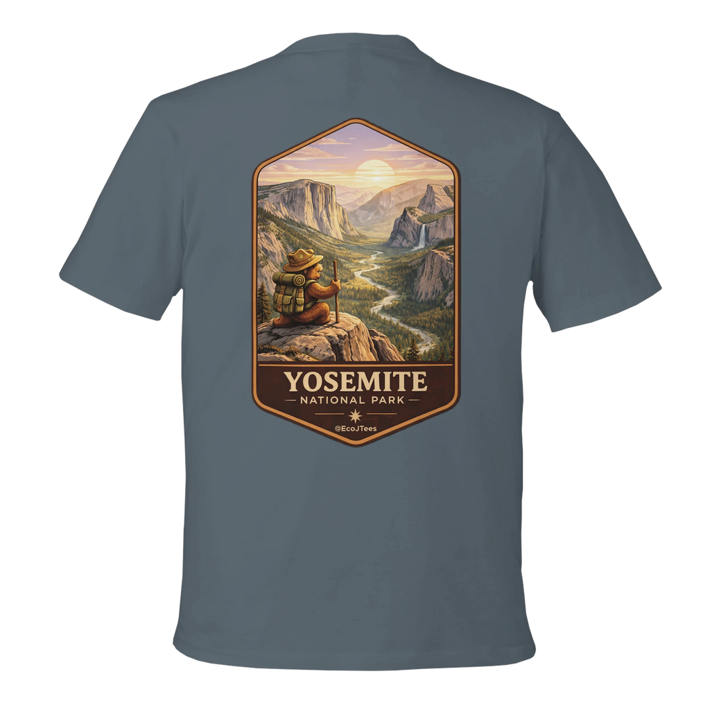 Gray t-shirt with Yosemite National Park graphic on the back