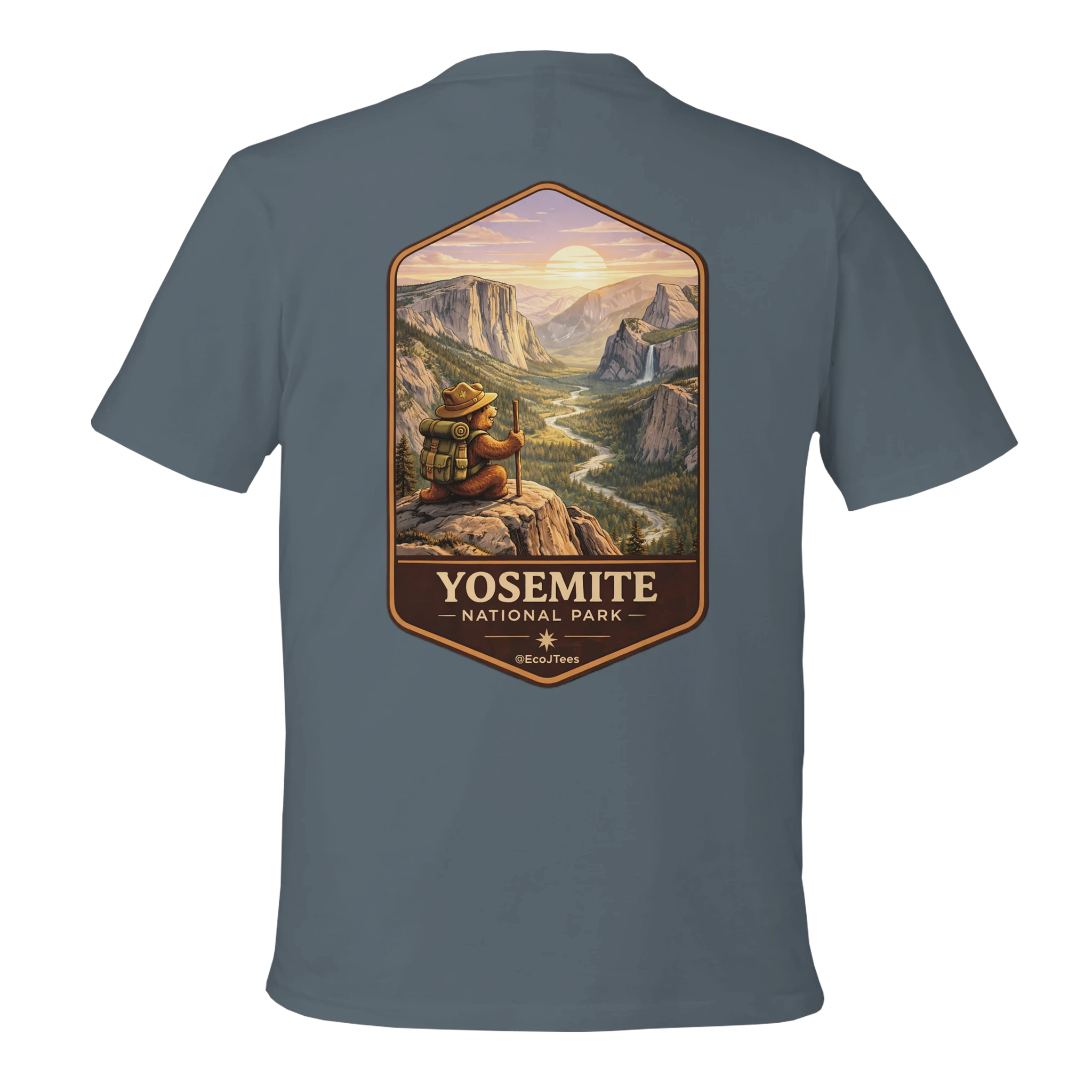 Gray t-shirt with Yosemite National Park graphic on the back