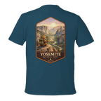 Teal t-shirt with Yosemite National Park graphic on a white background